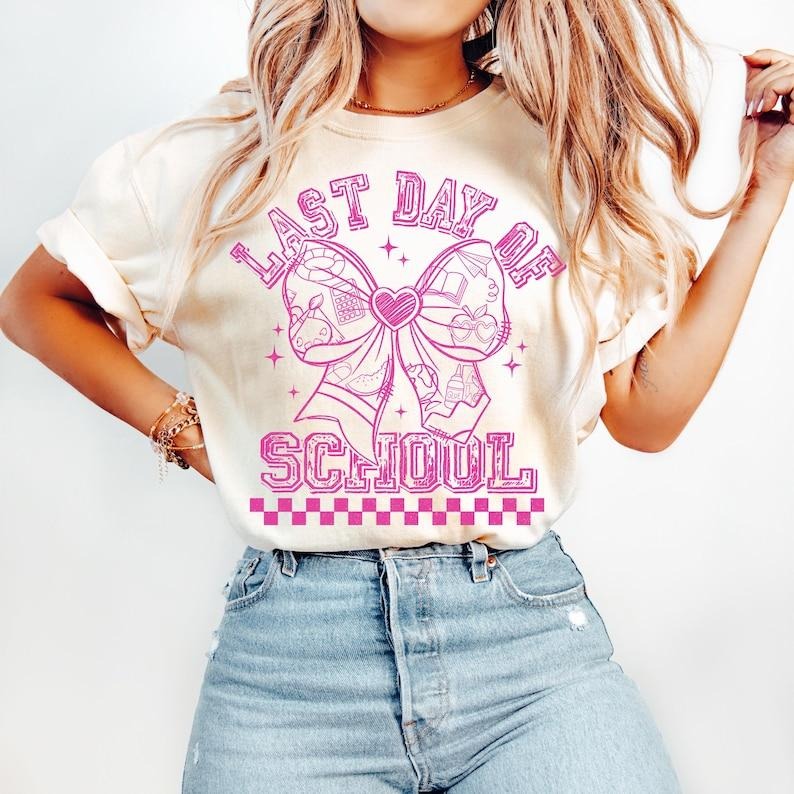 Last day of School t-shirt, Preppy Teacher shirt, Coquette Teacher Summer t-shirt, Retro Teacher Appreciation...