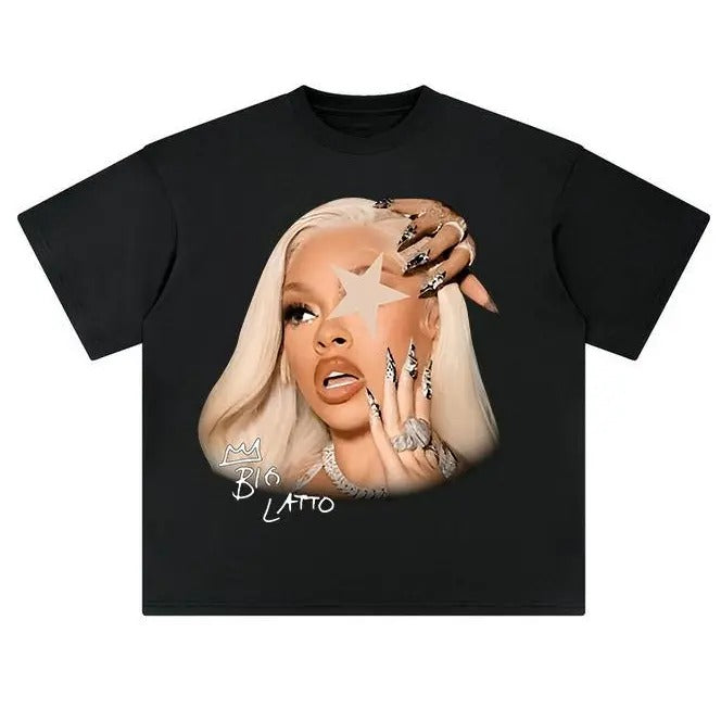 Latto Star Rap T-Shirt Big Face Graphic Tee Hoodie, Sweatshirt | PrintMintTees.com