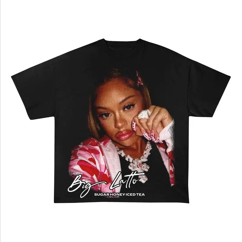 Latto T-Shirt Big Latto Vintage Rapper Graphic Tee Rap Hip Hop Y2k Concert Merch Men Women Streetwear Hoodie Sweatshirt