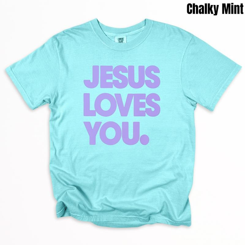 Lavender Jesus Loves You PUFF Comfort Colors T-Shirt Hoodie, Sweatshirt | PrintMintTees.com