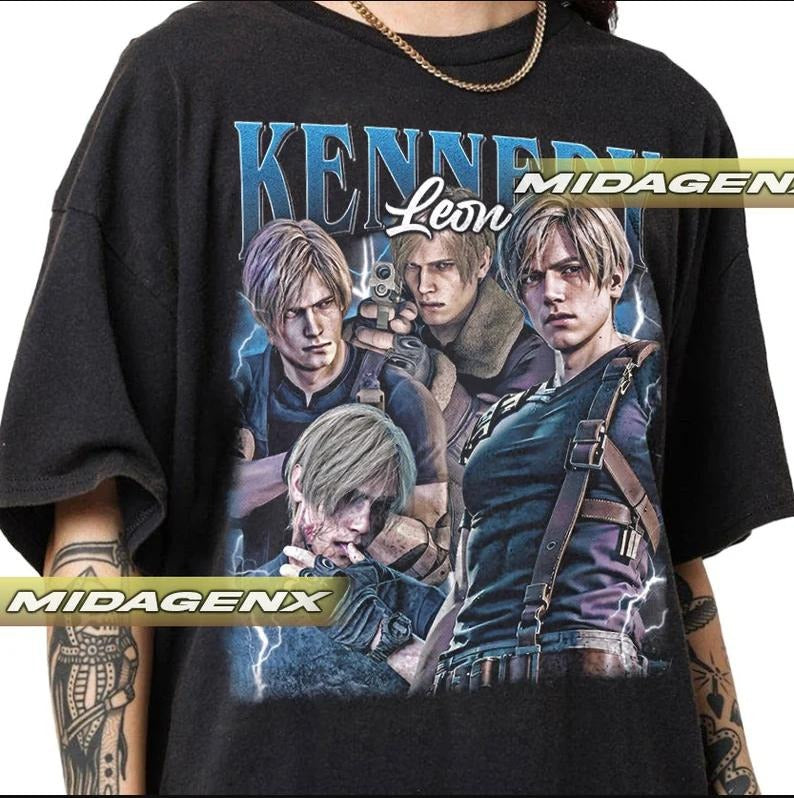 Leon Kennedy Blue Version Vintage T-Shirt Gift For Fans, Movie Fan Shirt, Movie Shirt Hoodie, Sweatshirt | PrintMintTees.com