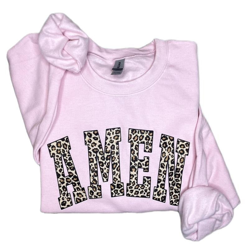 Leopard Amen Crewneck Sweatshirt - Amen Sweatshirt T-Shirts, Hoodie | PrintMintTees.com