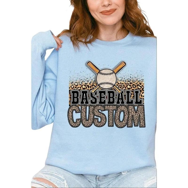 Leopard Baseball Custom Name Heavy-weight Crew Sweatshirt Shirt Hoodie | PrintMintTees.com