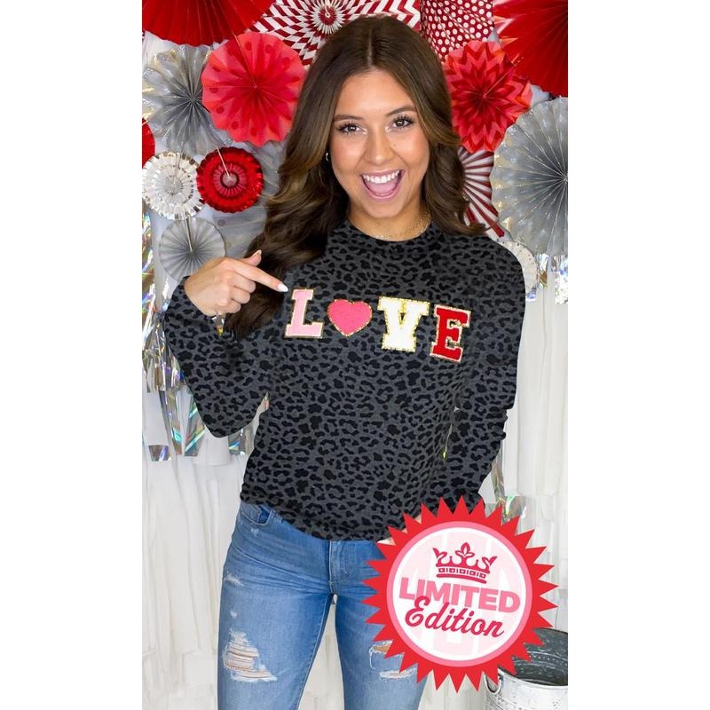 Leopard Big Heart Love Ideal Chenille Long sleeve Shirt Hoodie Sweatshirt | PrintMintTees.com