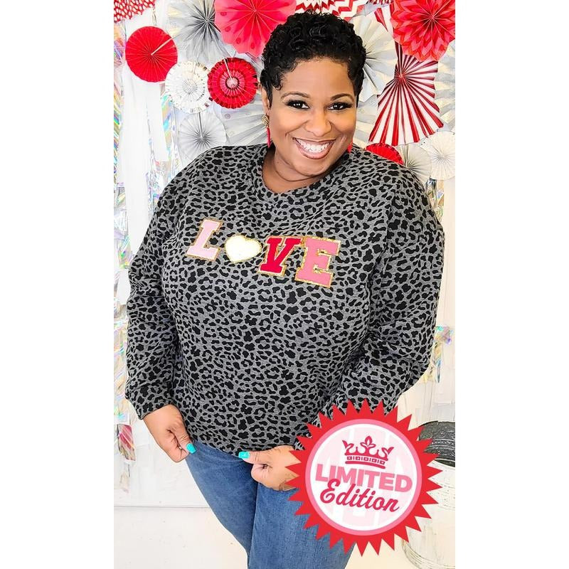 Leopard Big Heart Love Ideal Chenille Sweatshirt Shirt Hoodie | PrintMintTees.com