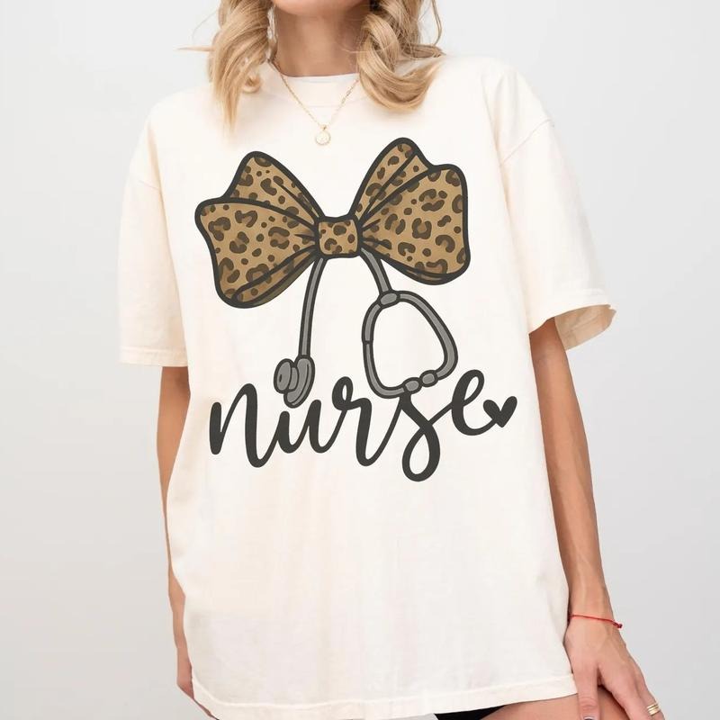 Leopard Bow Nurse Shirt, Cute Nurse Shirts, Nurse Appreciation Gift, Nurse Gift Idea, Nursing School Shirt, Nursing Life...