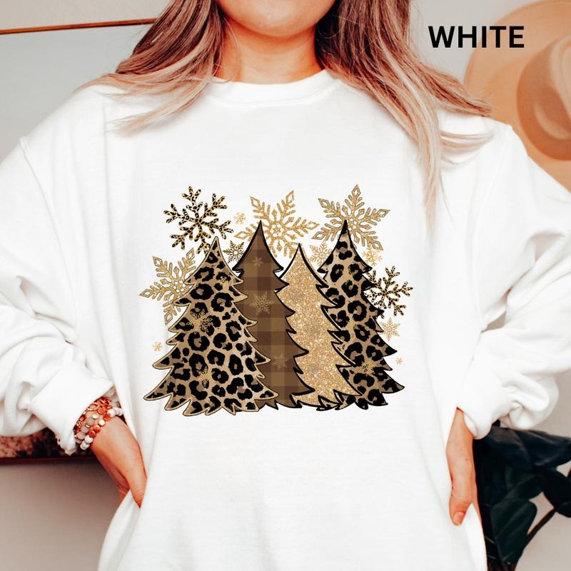 Leopard Christmas Tree Crewneck, Christmas Winter Graphic Cotton Polyester Oversized sweatshirt