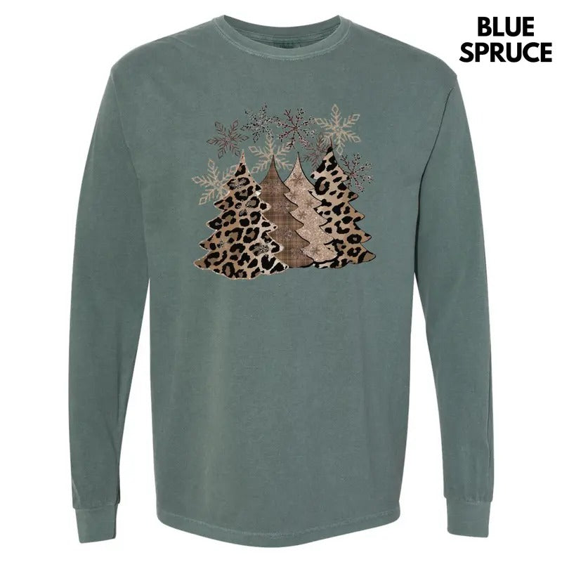 Leopard Christmas Trees Long Sleeve Comfort Colors T-Shirt Hoodie Sweatshirt | PrintMintTees.com