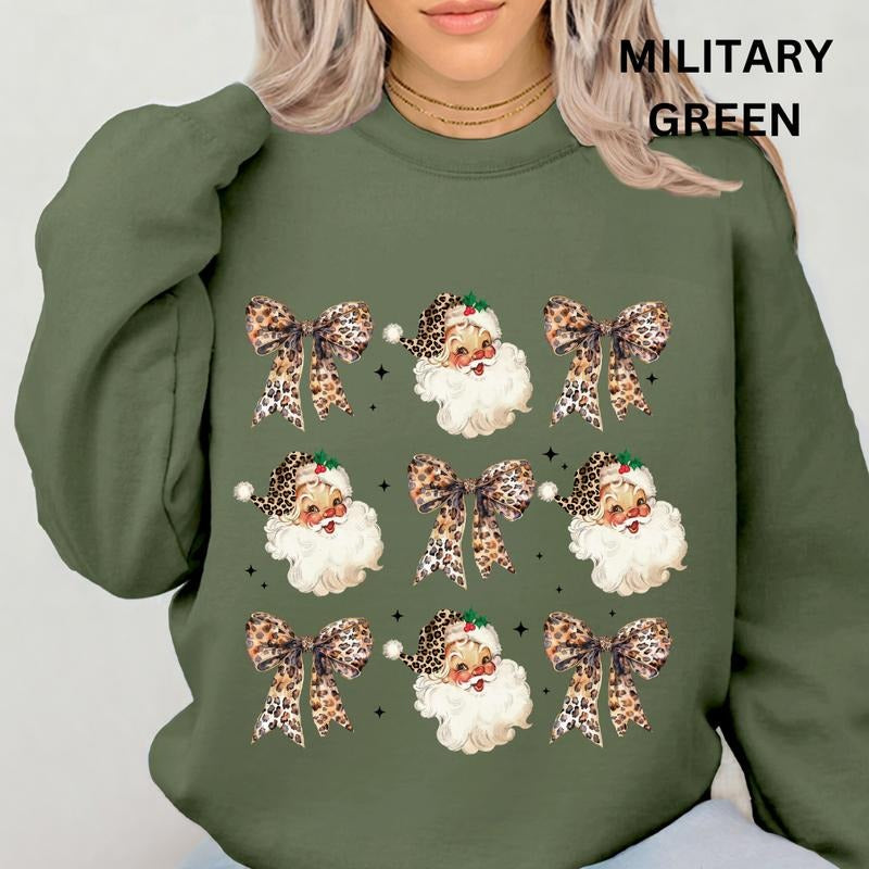 Leopard Coquette Christmas Crewneck, Christmas Winter Casual Cotton Polyester Oversized sweatshirt