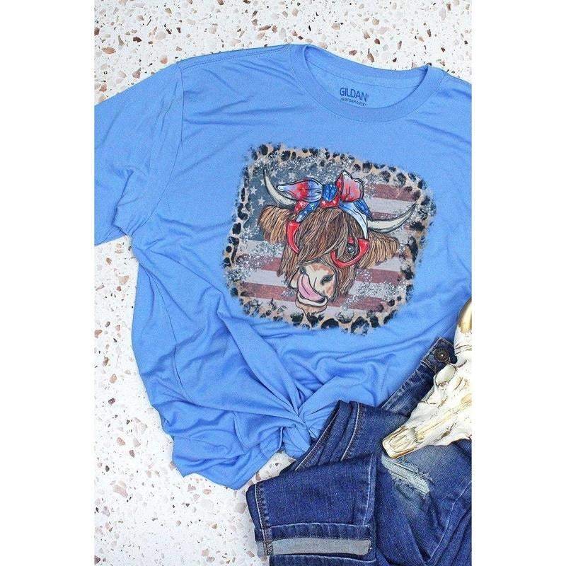 Leopard Framed Patriotic Highland Cow Performance T-Shirt Hoodie Sweatshirt | PrintMintTees.com