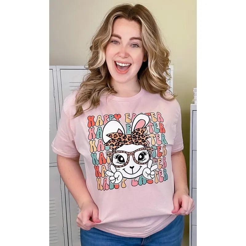 Leopard Happy Easter Bunny Graphic T-Shirt Hoodie Sweatshirt | PrintMintTees.com