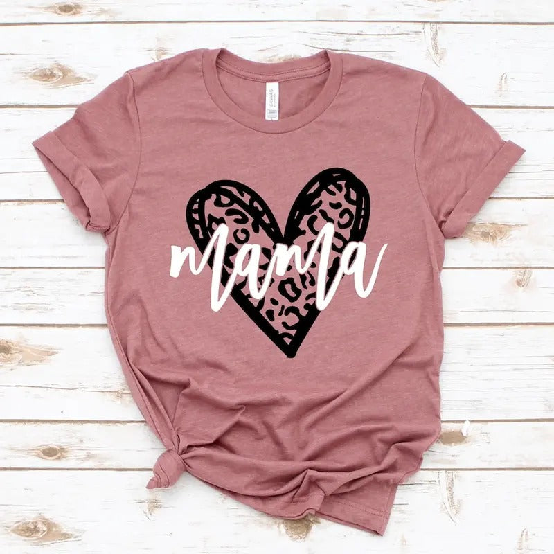Leopard Heart Mama Shirt, Heart Mama Shirt, Mama Leopard Shirt, Mommy Shirt, Leopard Mom Shirt, Womens Leopard Mom Shirt,...