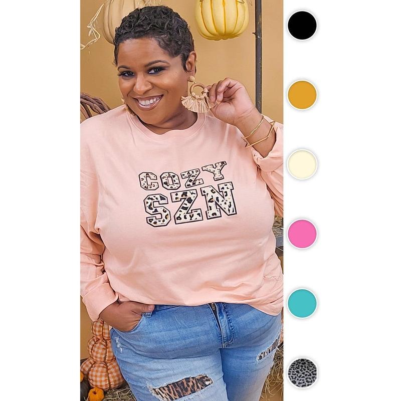 Leopard Ideal Chenille Cozy SZN Graphic Boyfriend Long Sleeve T-Shirt Hoodie Sweatshirt | PrintMintTees.com