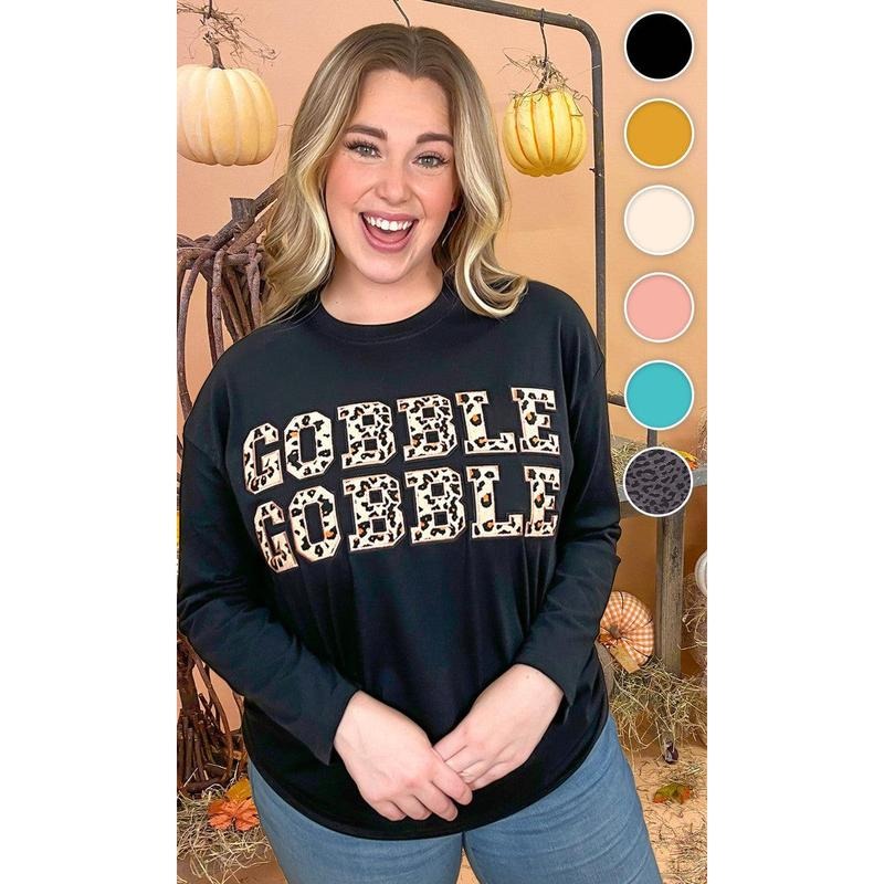 Leopard Ideal Chenille Gobble Gobble Graphic Boyfriend Long Sleeve T-Shirt Hoodie Sweatshirt | PrintMintTees.com