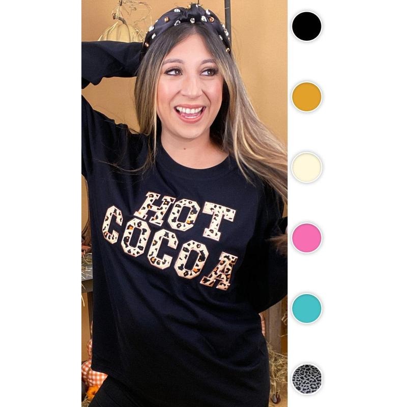 Leopard Ideal Chenille Hot Cocoa Graphic Boyfriend Long Sleeve T-Shirt Hoodie Sweatshirt | PrintMintTees.com