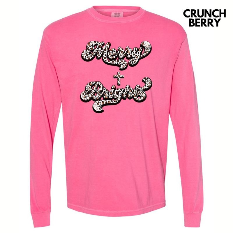 Leopard Merry & Bright Long Sleeve Comfort Colors T-Shirts, Hoodie, Sweatshirt