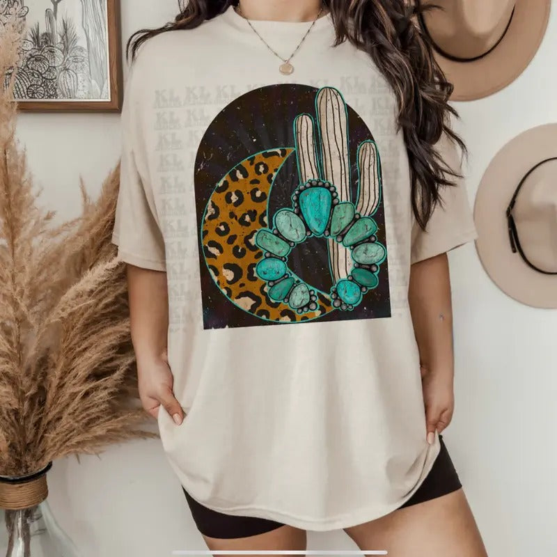 Leopard Moon Tee T-shirt, western clothing, western outfits women, western tops, Sweatshirt and Hoodie | PrintMintTees.com