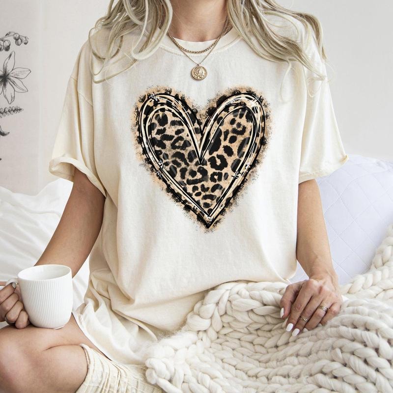 Leopard Print Heart, Comfort Colors Tshirt, Valentine's Day, Valentine's Day Comfort Colors Tshirt, Women's Graphic Tee,...