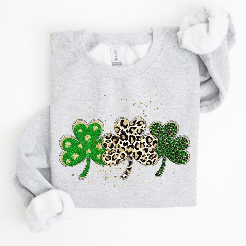 Leopard Print Shamrocks, St Patrick's Day Sweatshirt T-Shirts, Hoodie | PrintMintTees.com