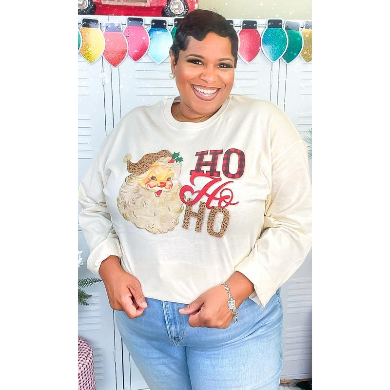 Leopard Santa Ho Ho Ho Graphic Long Sleeve T-Shirt Hoodie Sweatshirt | PrintMintTees.com