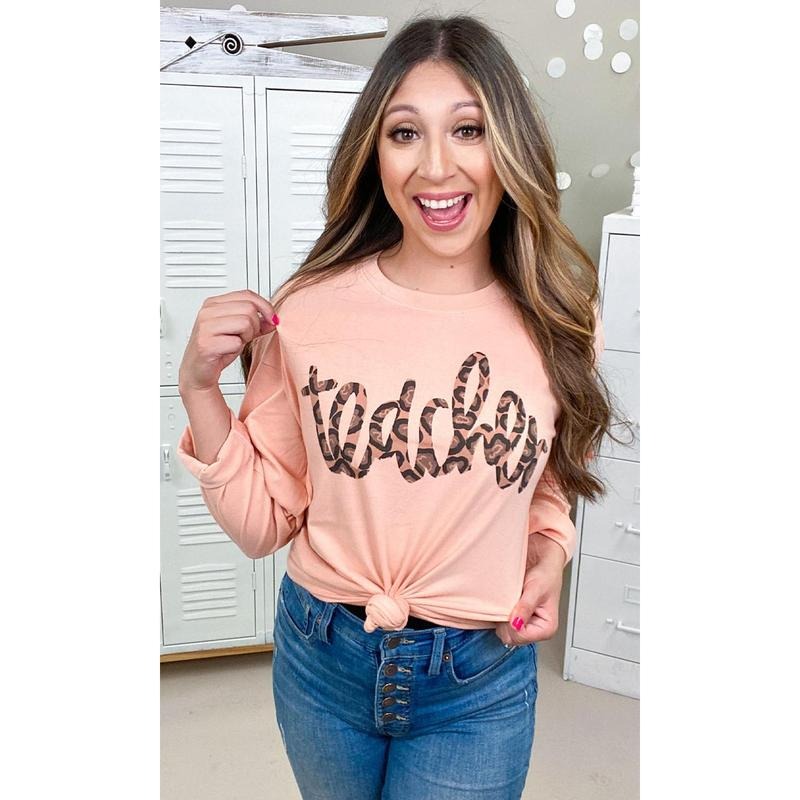 Leopard Script Teacher Graphic Boyfriend Long Sleeve T-Shirt Hoodie Sweatshirt | PrintMintTees.com
