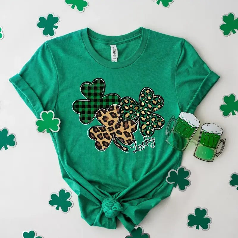 Leopard Shamrock Shirt, St Patricks Day Shirt, Patricks Shamrock Shirt, Leopard St Patricks Day Shirt, Lucky Shirt,...