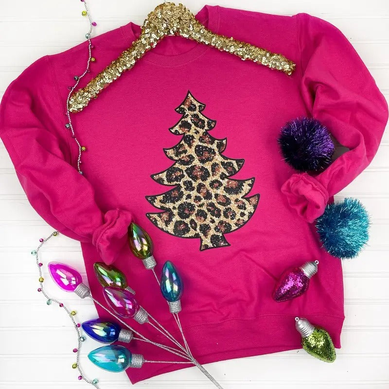 Leopard Tree FAKE Glitter Sweatshirt T-Shirts, Hoodie | PrintMintTees.com