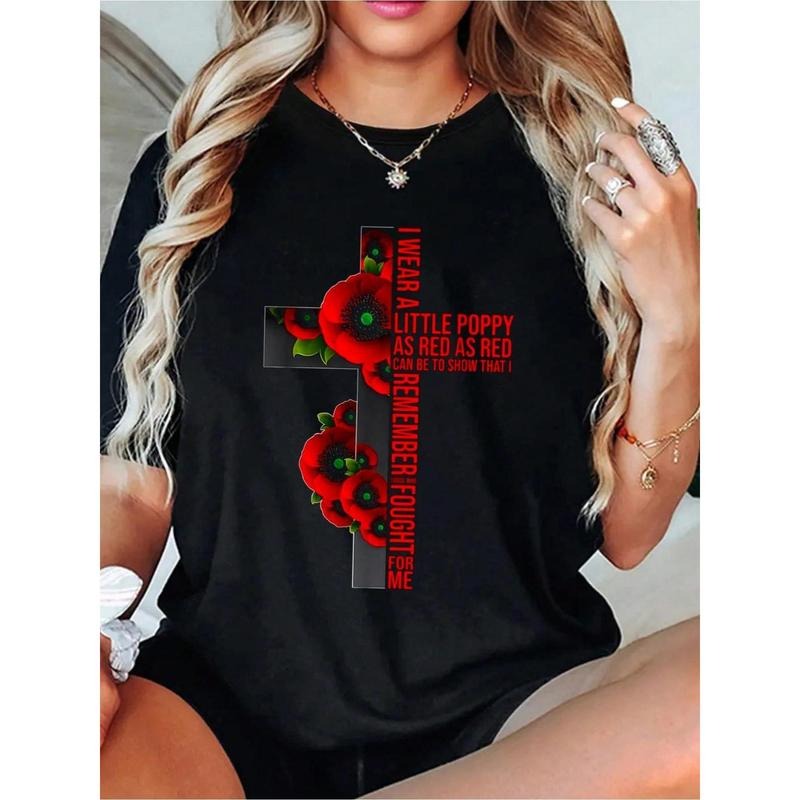 Lest We Forget Red Poppy Memorial T-Shirt for Women