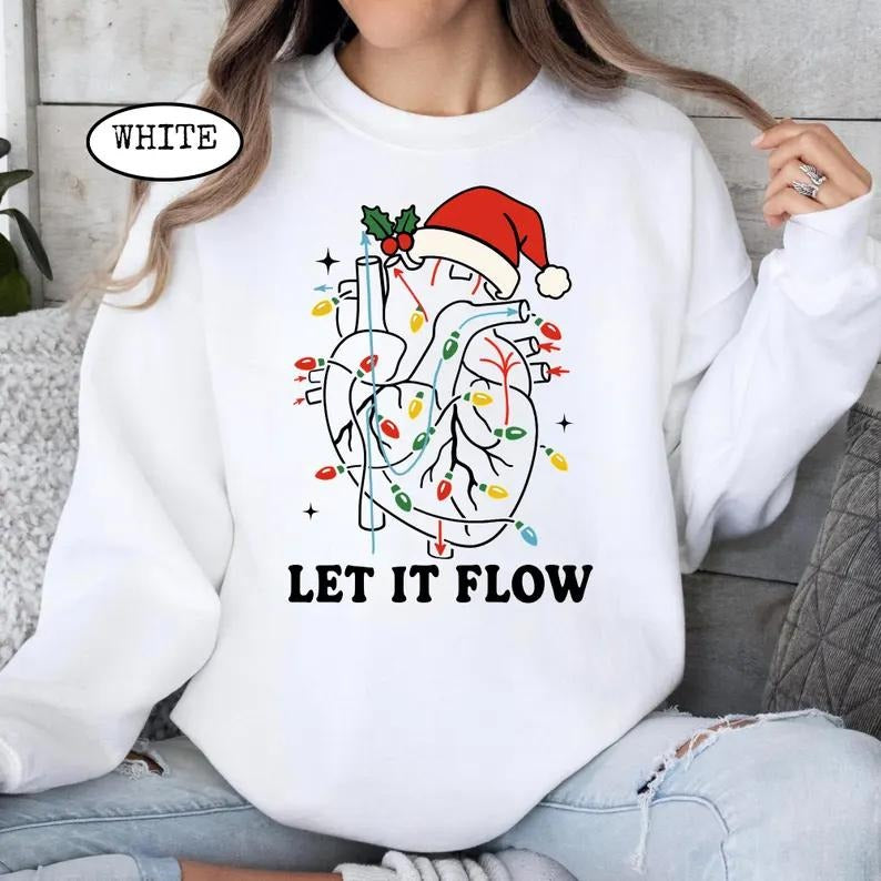 Let In Flow Sweatshirt & T-Shirt, Christmas Cardiac Nurse Heart Anatomy Shirt, Xmas Nurse Top, Anatomical Cardiology...