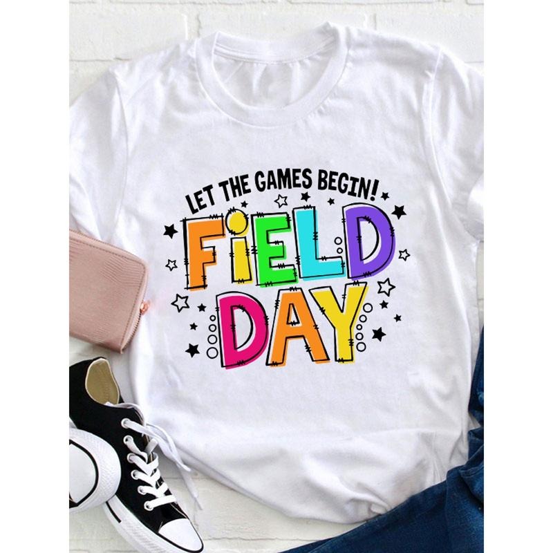 Let The Games Begin Field Day Teacher T Shirt, Loose, Women'S Casual Round Neck T-Shirt Hoodie Sweatshirt | PrintMintTees.com