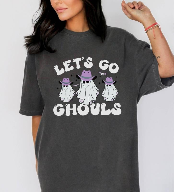 Let's Go Ghouls Western Halloween Unisex Garment-dyed T-shirt Cotton Top Womenswear Light Hoodie Sweatshirt