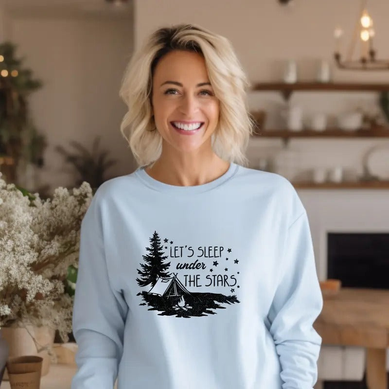 Let's Sleep Under the Stars Crewneck Sweatshirt Casual Comfortable T-Shirts, Hoodie | PrintMintTees.com