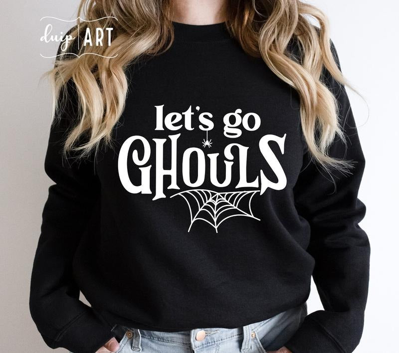 Lets Go Ghouls Ghouls Halloween Spooky halloween Shirt Lets Go Girls Funny Halloween Spiderweb Cricut TK43GN Hoodie...