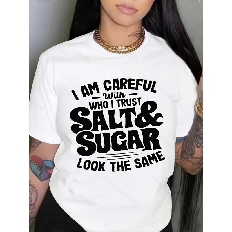 Letter Print Crew Neck T-shirt, Casual Loose Short Sleeve Summer T-Shirts Tops, Women's Clothing style 02 Hoodie Sweatshirt