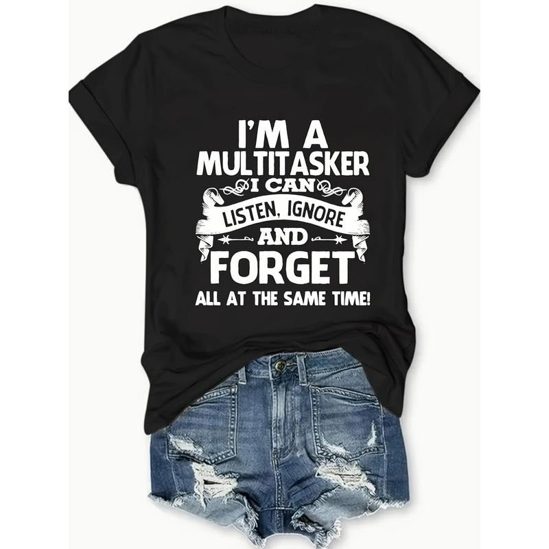 Letter Print Crew Neck T-shirt, Casual Short Sleeve Top For Spring & Summer, Women'S Clothing style 05 Hoodie Sweatshirt