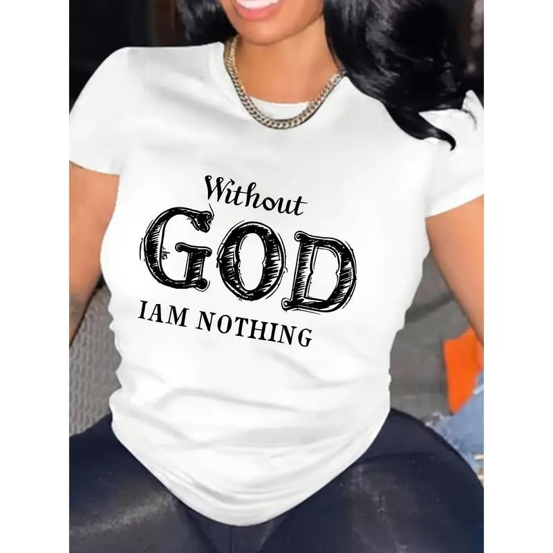 Letter Print Crew Neck T-shirt, Short Sleeve Casual Top For Summer & Spring, Women's Clothing style 04 Hoodie Sweatshirt