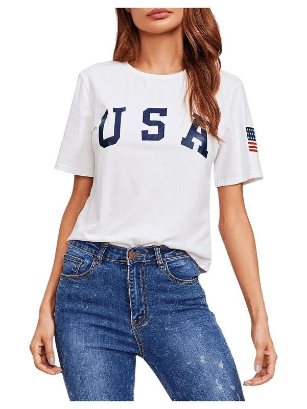 Letter Print Crop Tops Summer Short Sleeve T-Shirt Hoodie, Sweatshirt | PrintMintTees.com