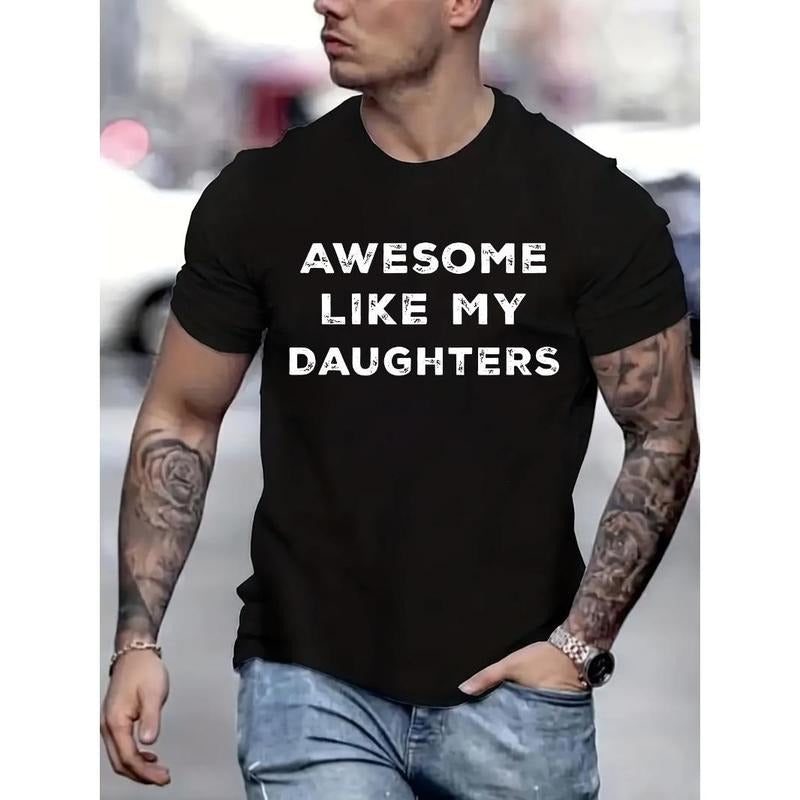 Letter Print T-shirt Men's Casual Street Style Summer And Autumn Slightly Elastic Round Neck T-shirt Made in USA Hoodie...