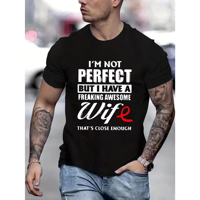 Letter printed T-shirt men's casual style summer and autumn slightly elastic round neck T-shirt made in usa Hoodie Sweatshirt