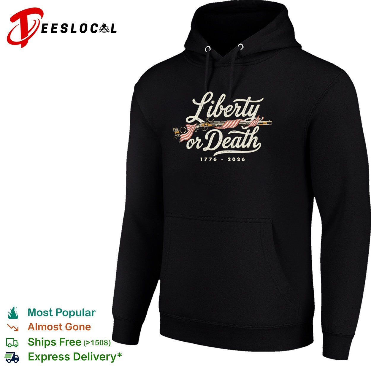 Liberty or Death 1776 2026 Revolutionary War Musket American Flag shirt