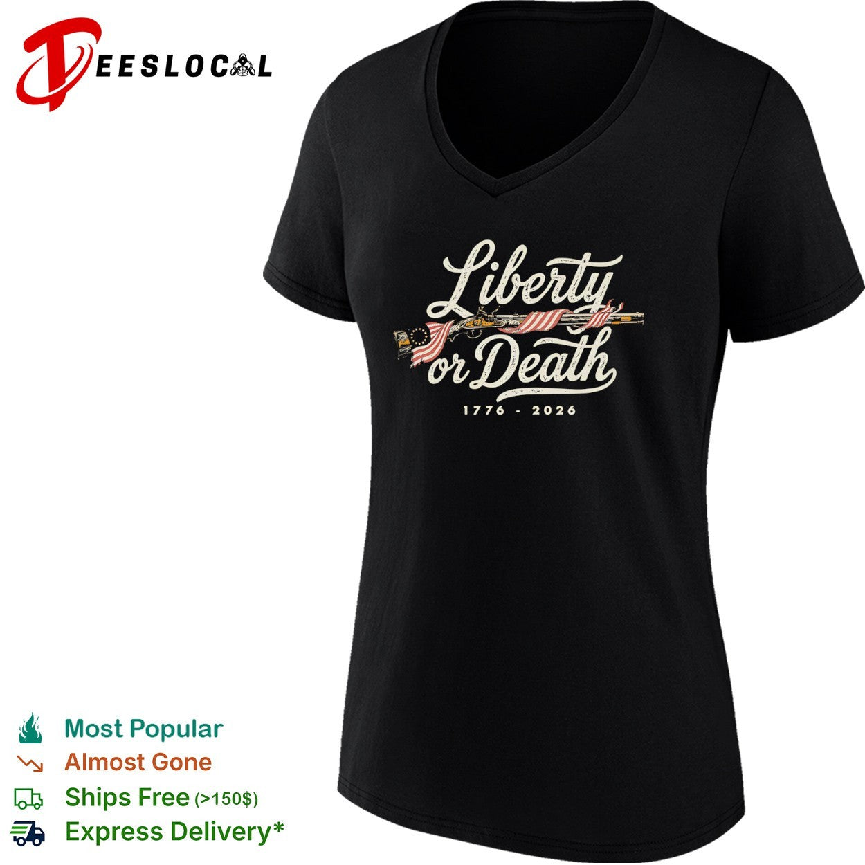 Liberty or Death 1776 2026 Revolutionary War Musket American Flag shirt