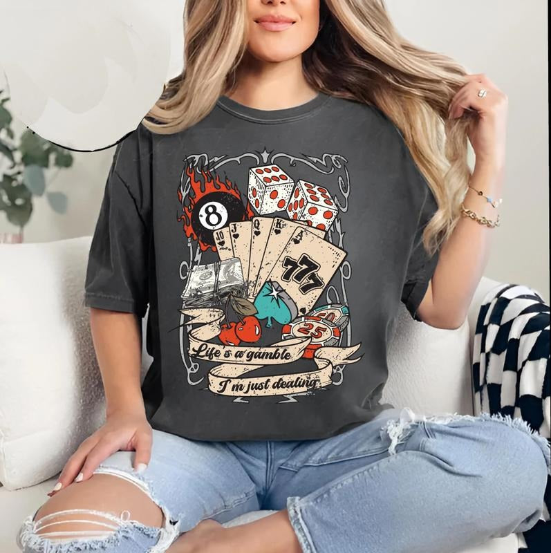 Life is a Gamble T-shirt, Turquoise T-shirt, Retro Western Country shirt,8 ball, Dice, Lucky Hoodie, Sweatshirt