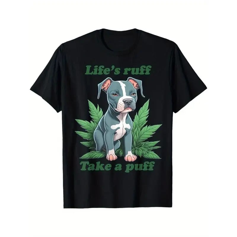 Life's Ruff Take A Puff Pitbull Weed T-Shirt, Black, 100% Cotton, Gift for Men Dad Friends, S-XXXL made in usa Hoodie...