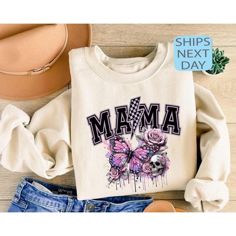 Lightning Bolt Mama Sweatshirt, Retro Mama Sweatshirt, Mother's Day Gift, Butterfly Mama Sweatshirt, Aesthetic Mom Hoodie...