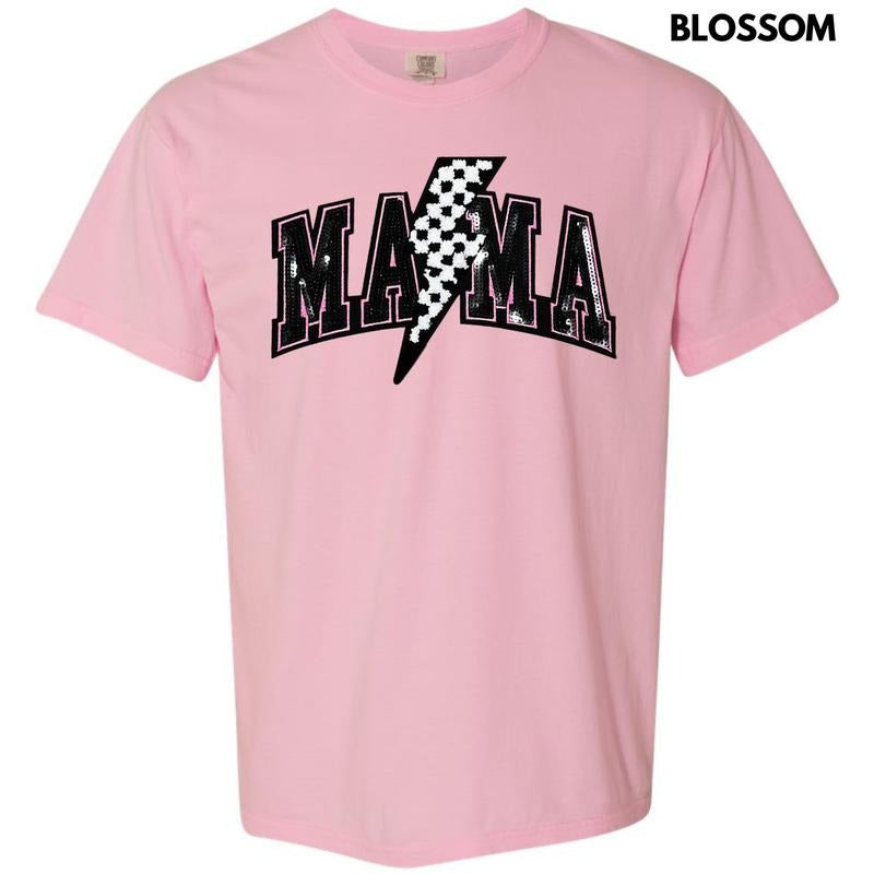 Lightning Mama Black Sequin Patch Comfort Colors T-Shirt Hoodie Sweatshirt | PrintMintTees.com