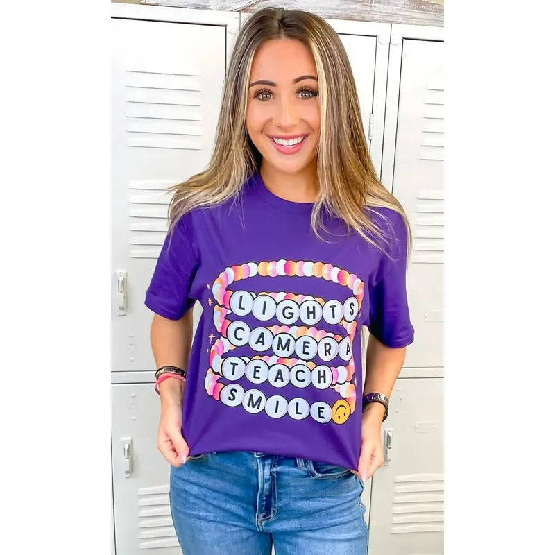 Lights Camera Teach Smile Purple Graphic T-Shirt Hoodie Sweatshirt | PrintMintTees.com