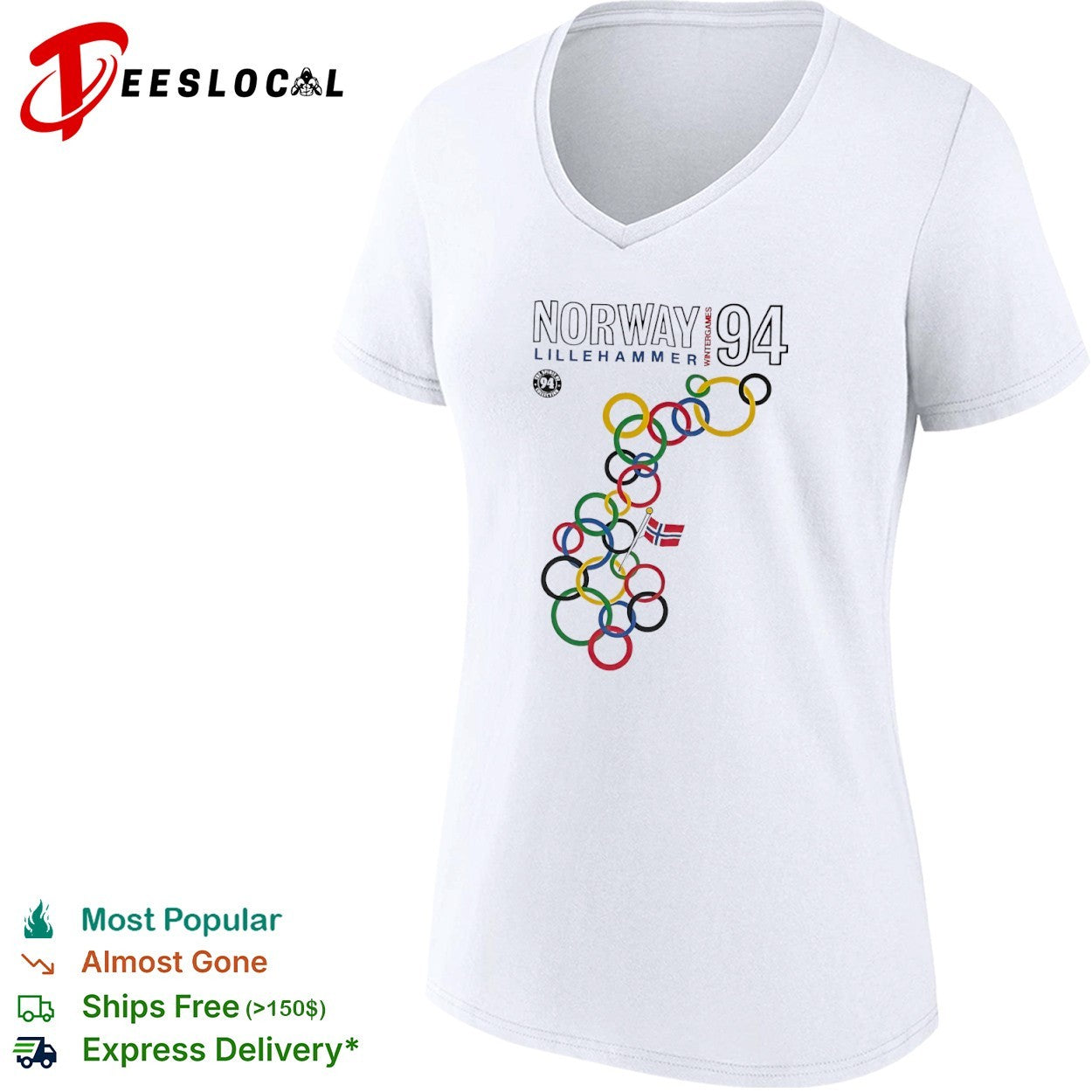 Lillehammer Wintergames rings map Norway 1994 shirt
