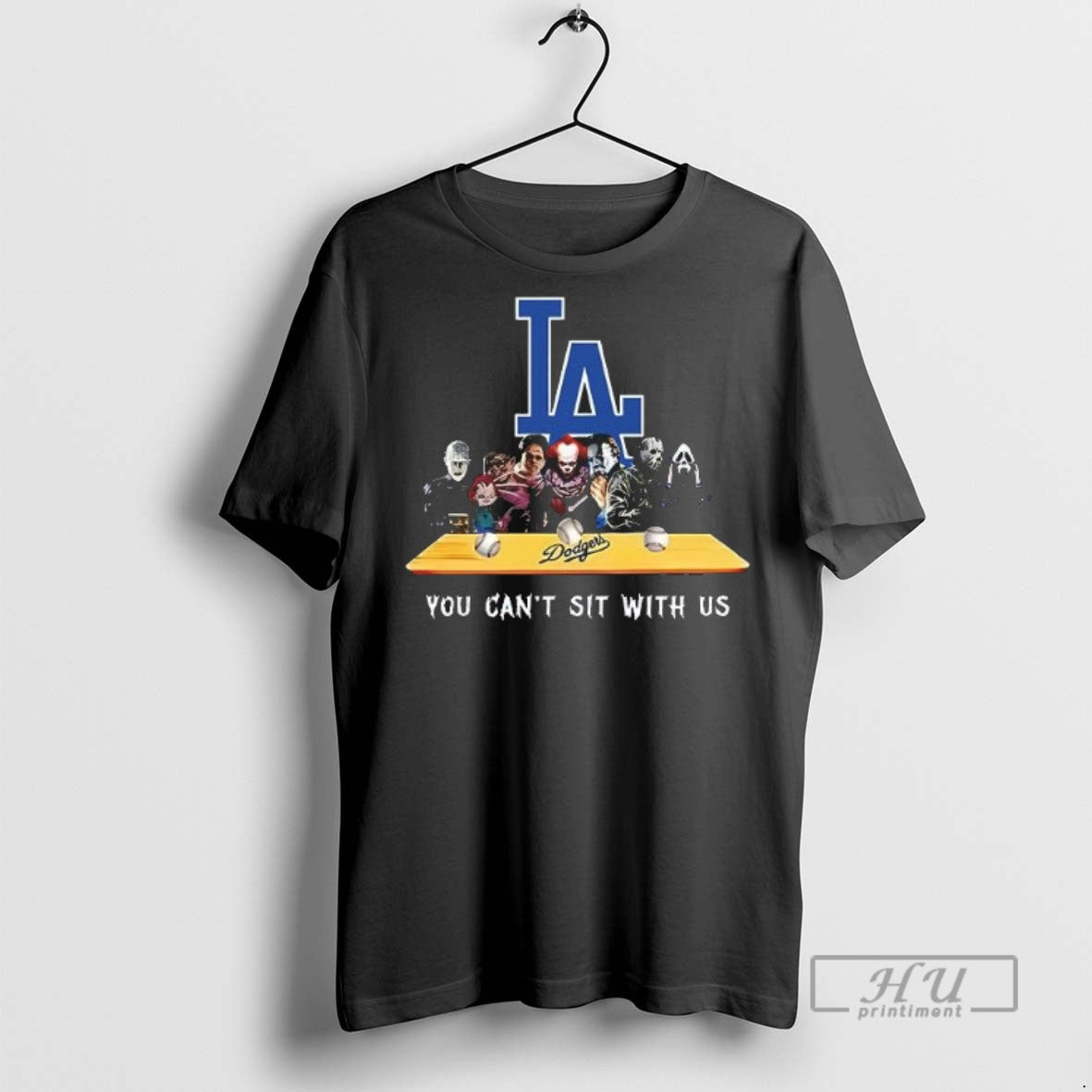 Limited Edition Los Angeles Dodgers You Cant Sit With Us Horror Graphic Tee Shirt