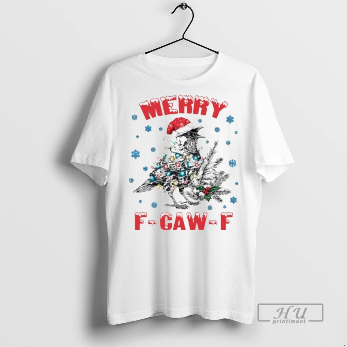 Limited Edition Santa Crow Merry F Caw F Graphic Tee Shirt Sweatshirt Hoodies