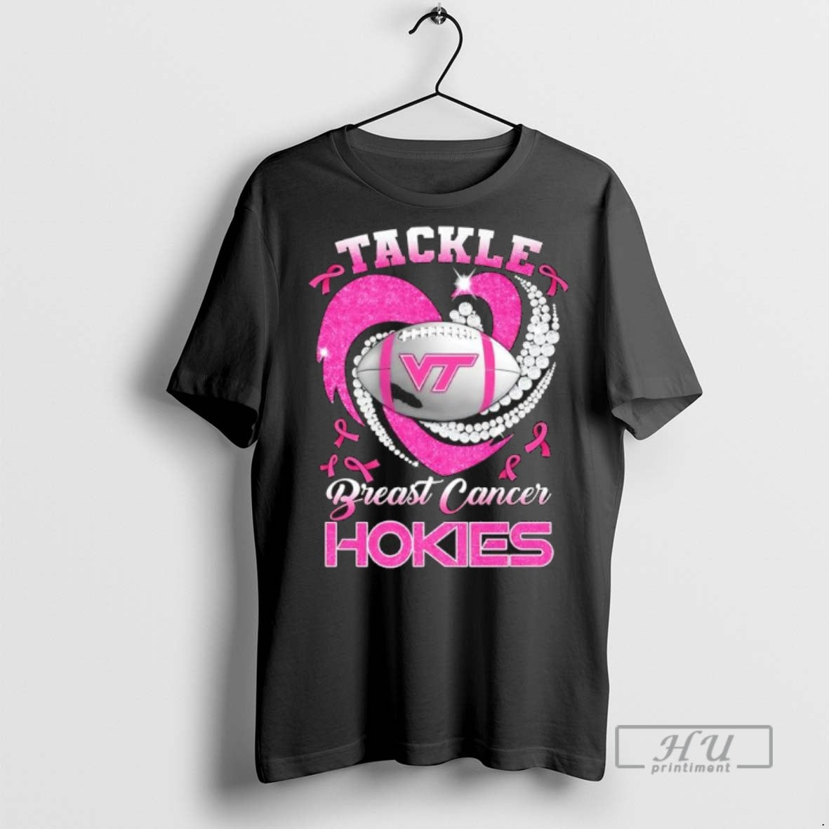 Limited Edition Tackle Breast Cancer Virginia Tech Hokies Diamond Heart Graphic Tee Shirt Sweatshirt Hoodies